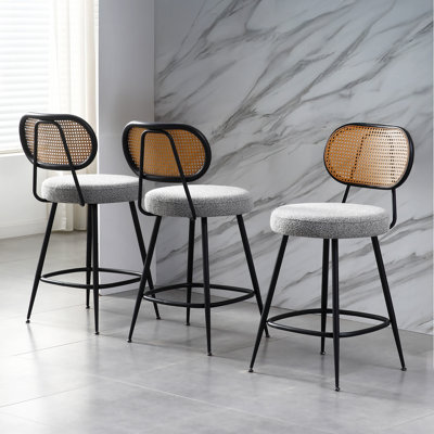 Tabouret de comptoir avec dossier en rotin