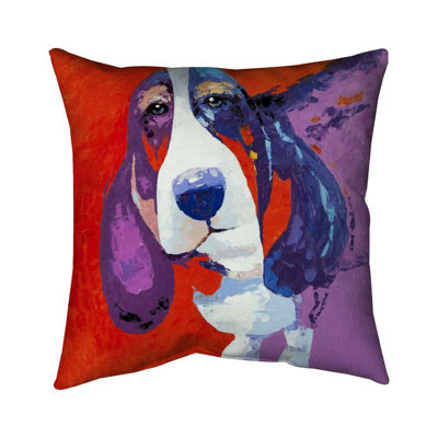 Abstract colorful basset dog - 20"x20" Throw pillow cover - Poly twill - Print on demand