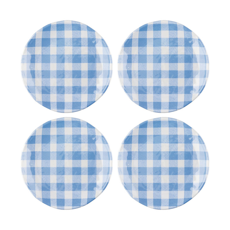 12-Piece Gingham 6" Melamine Plates, Blue