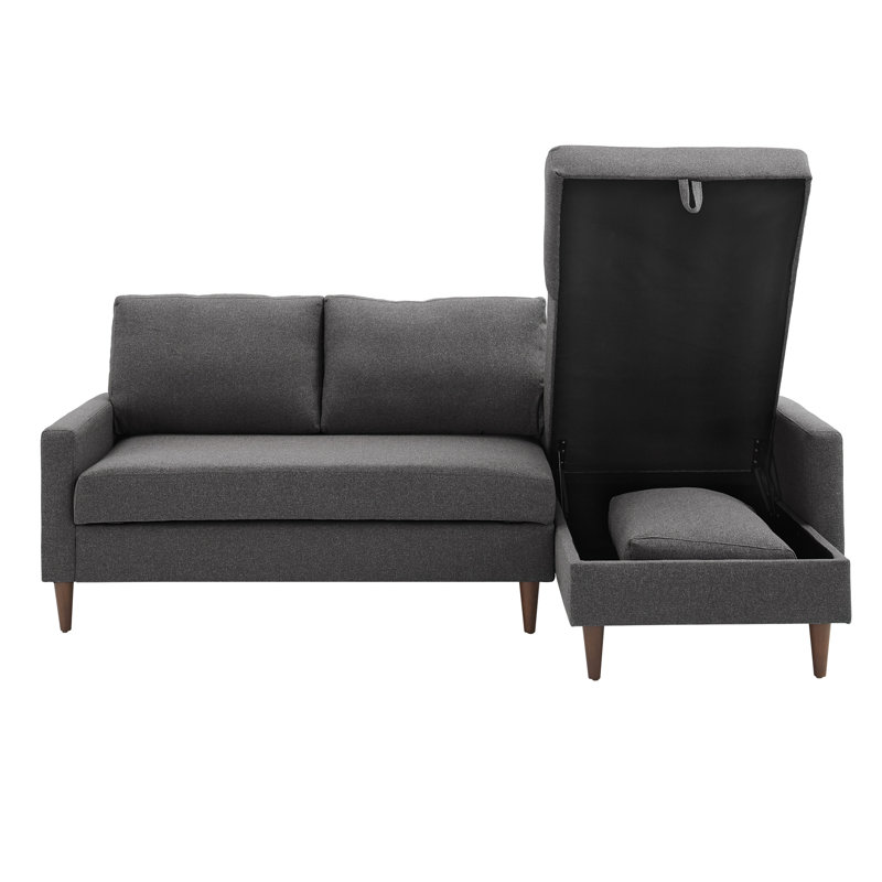 Myatt Upholstered L-Shaped Sectional, Dark Gray Polyester Blend, Left Hand Facing
