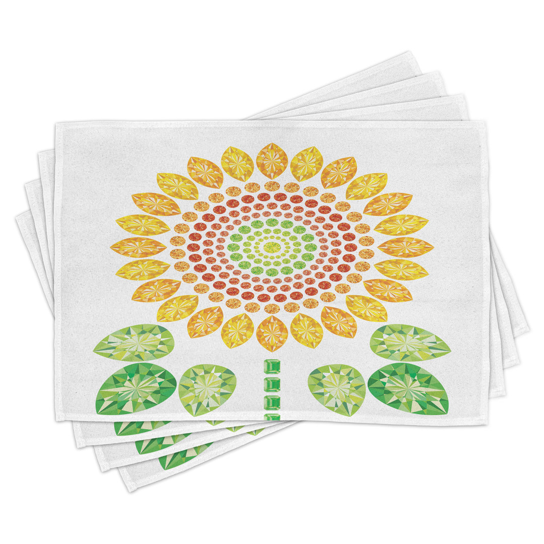 Platzdeckchen 4er-Set, Sonnenblumen-Mandala-Design, gelb-weiß-grün