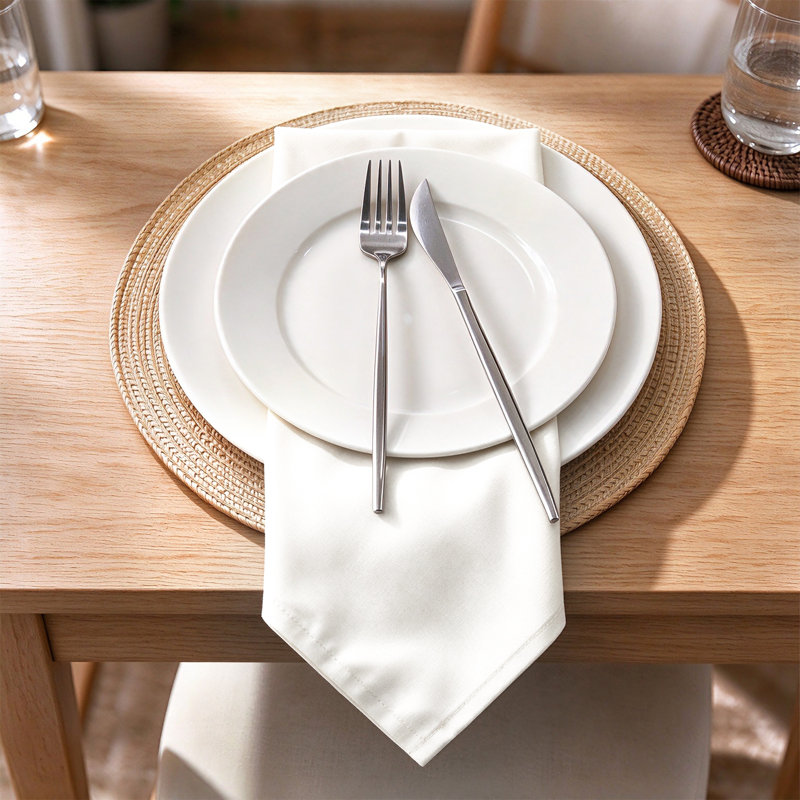 Solid Cotton Blend Plain Weave Napkin, White
