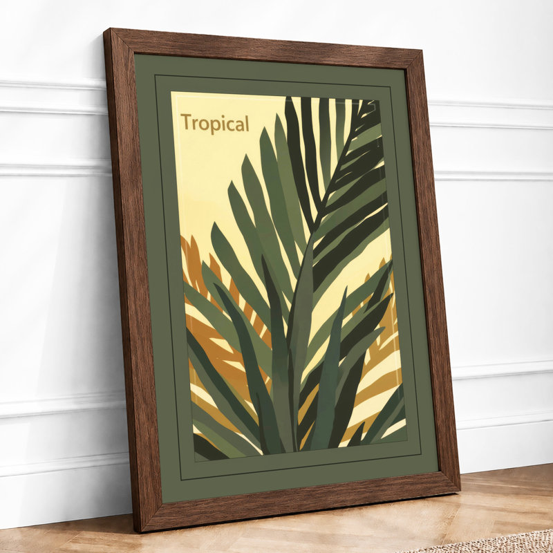 Tropical Palm Frond Botanical - Framed Print, A4 - 29.7 x 21.0 cm, Walnut