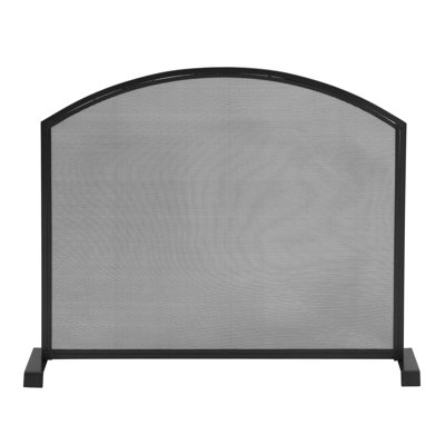Black Iron Arched Top Single Panel Freestanding Fireplace Spark Barrier 38 Inch Width 31 Inch Height Heavy Duty Mesh Fire Screen for Indoor Wood Burning Fireplace Home Decoration