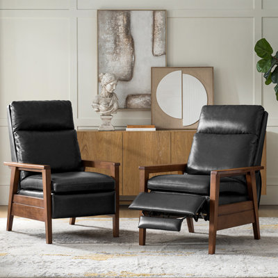 Gerald Mid-Century Modern Genuine Leather Pushback Recliner