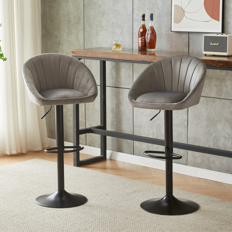 Aberham Swivel Upholstered Adjustable Height Counter Stool with Metal Frame, Grey