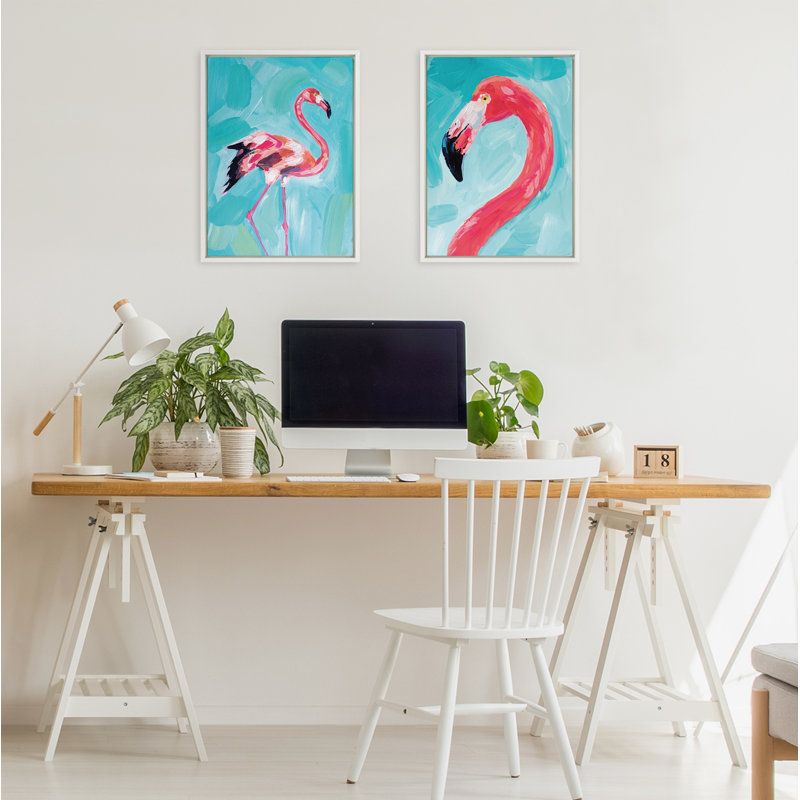 Ciauna Flamingo Study and Feathery Friend by Rachel Christopoulos - 2 Piece Floater Frame Print Set on Canvas