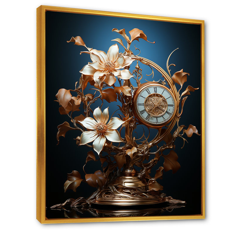 Fantastique jardin d'horlogerie I sur toile, Cadre flottant doré, H 32 po x l 16 po x P 1 po