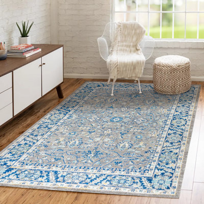 Lattin Modern Persian Boho Floral Gray/Navy Rug