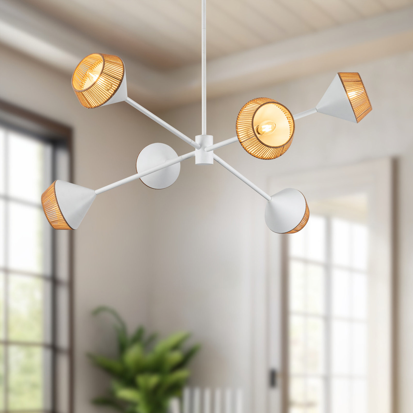 Keaz 6 - Light Metal Sputnik Chandelier, Matte White