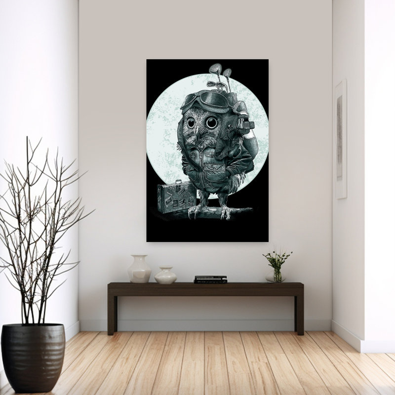 Pilot Owl Golfer Abstract Contemporary Bird Owl Forest Landscape Wall Art Print by Adam Lawless - Print