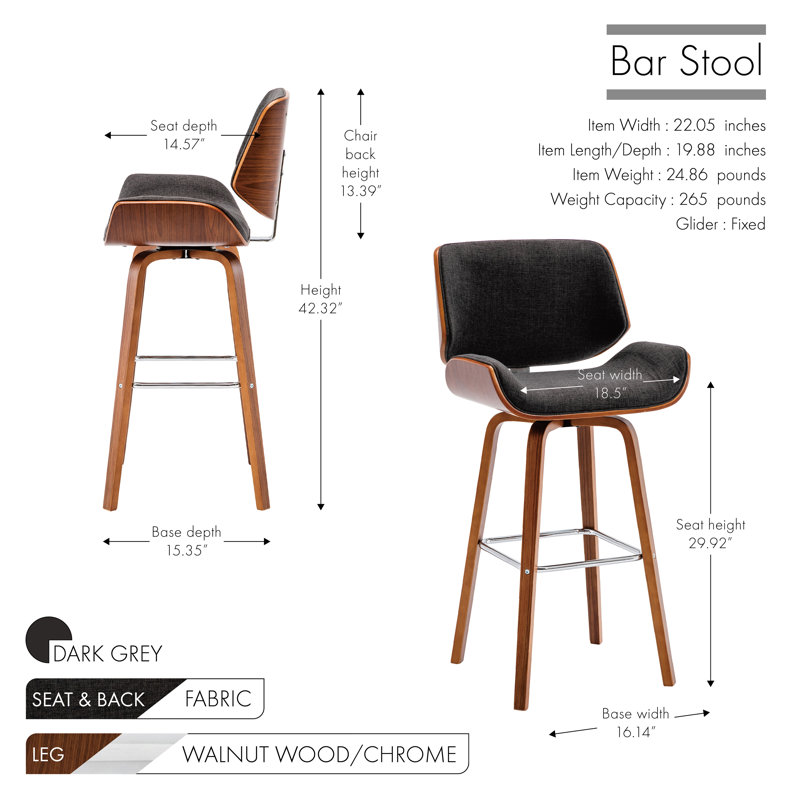 Tabouret tournant 29,92 "Borica, Gris foncé