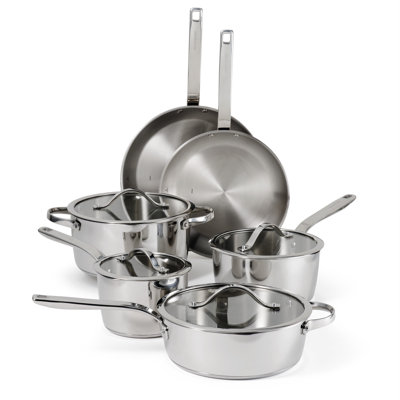 Tramontina Tempo Tri-ply Base Stainless Steel 10-piece Cookware Set With Glass Lids, Pots And Pans Kitchen Set,