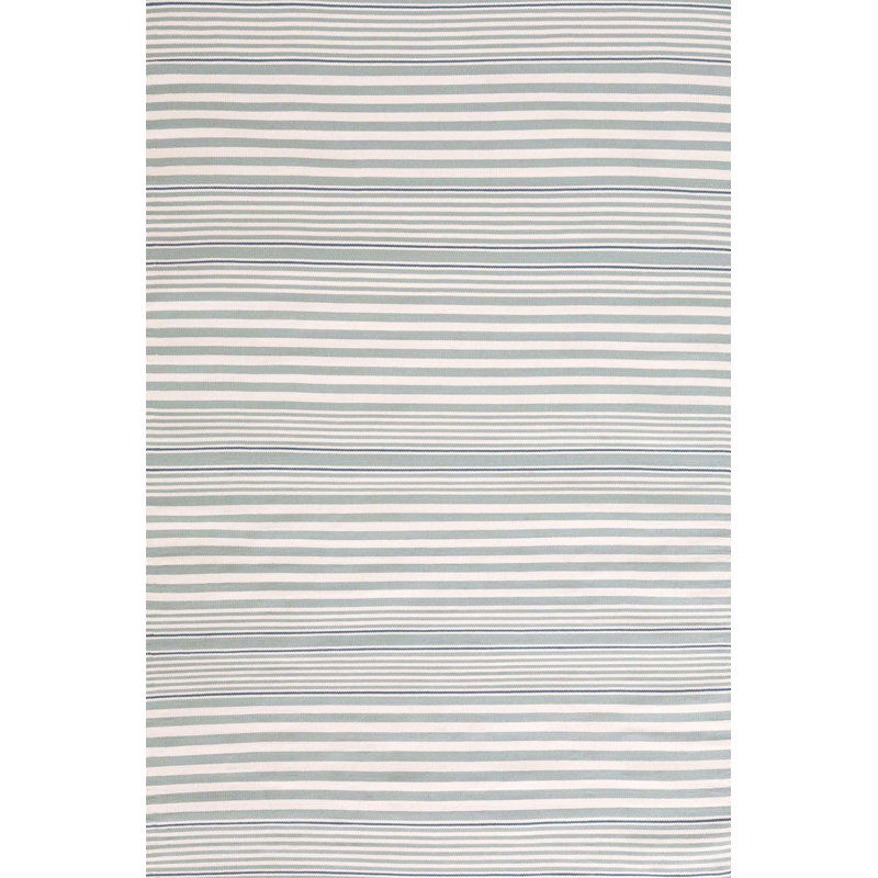 Rugby Stripe Light Blue Handwoven Indoor/Outdoor Rug, Rectangle 7'6" x 9'6"