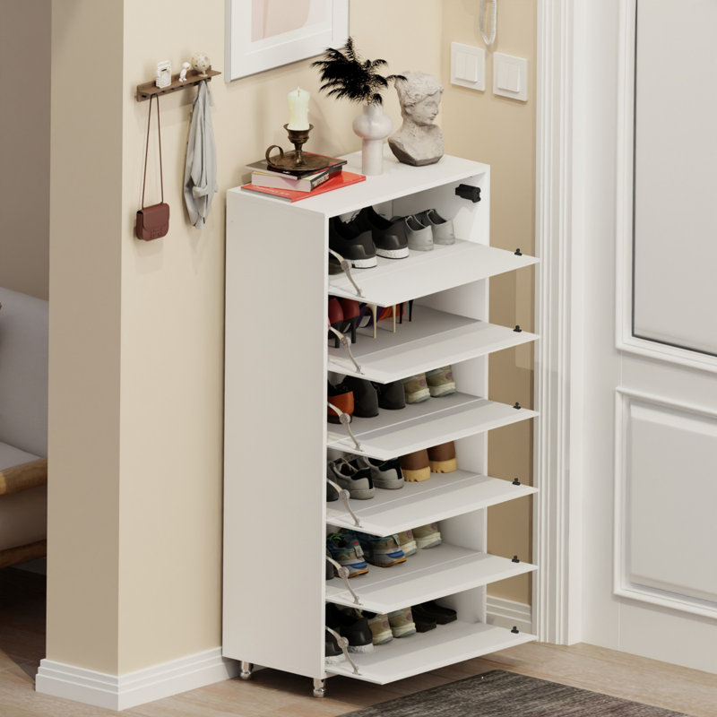 Modern Shoe Cabinet with Full-Length Mirror & Flip-Down Drawers – Space-Saving Storage for 25 Pairs, Anti-Tip Design, Metal Legs for Entryway, Hallway, or Apartment Use