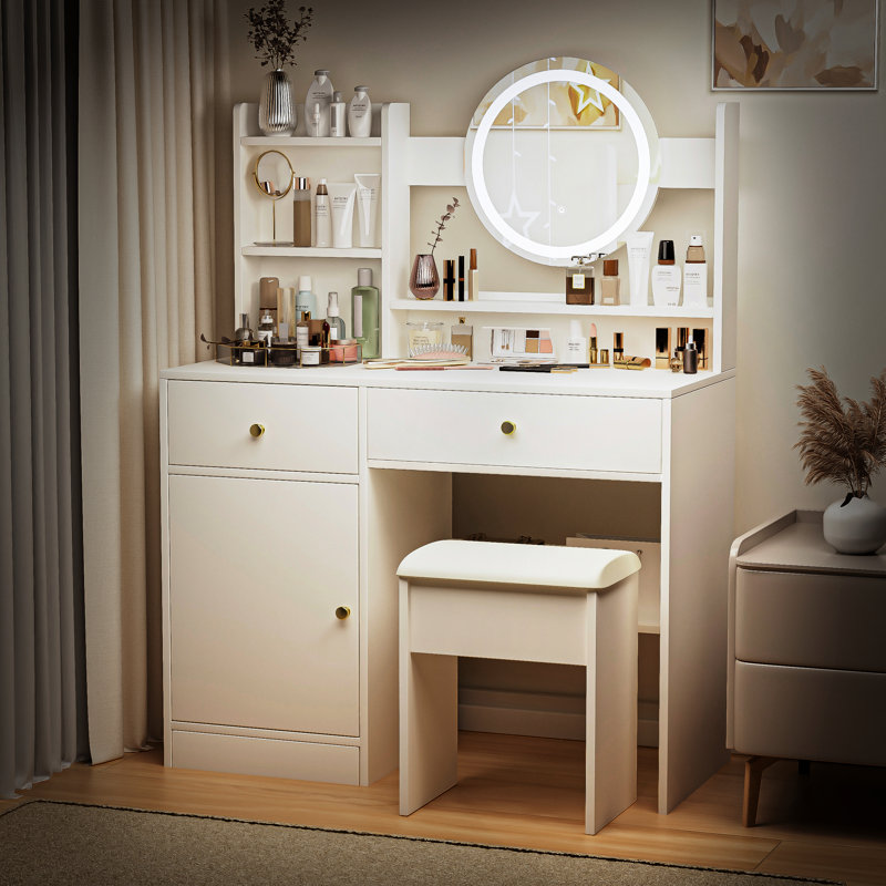 Meuble-lavabo de chambre à coucher avec miroir et lumières de conception moderne