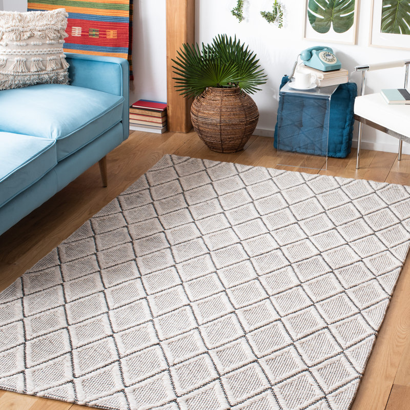 Tapis géométrique en laine et en coton tissé à la main avec latex Marbella, Rectangle 5 pi x 8 pi