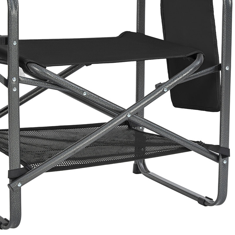 Black Steel Frame Foldable Director Chair with Side Table