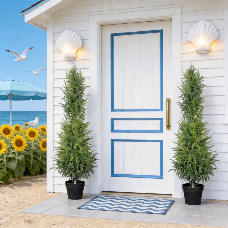 5 pi de pin véritable artificiel 5 pi (paquet de 2), faux feuillage persistant réaliste dans un pot en plastique noir, plante décorative d'intérieur / extérieur pour patio et salon