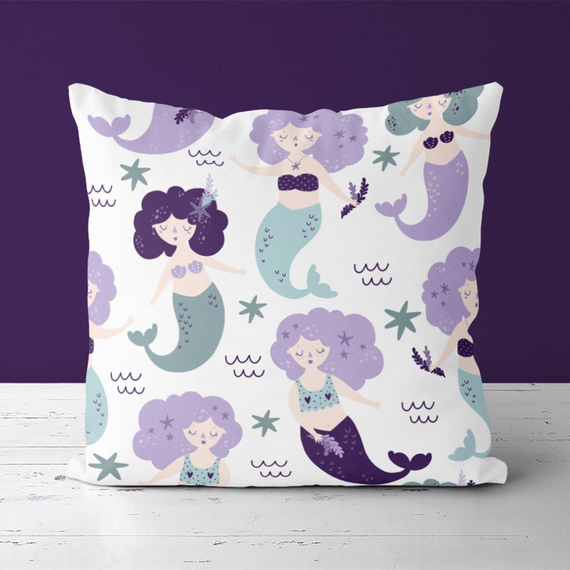 Housse de coussin carrée/insert, Blanc / Mauve / Vert