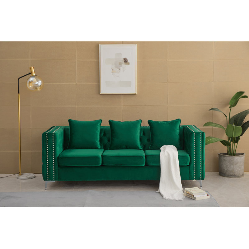 Habbe 84.6'' Velvet Sofa, Green Velvet