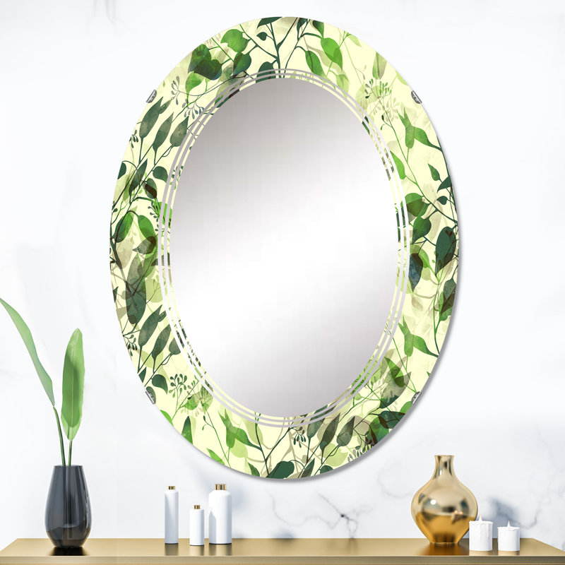 Silhouette de feuilles d'eucalyptus I - miroir mural à motif ovale, 36 po x 24 po