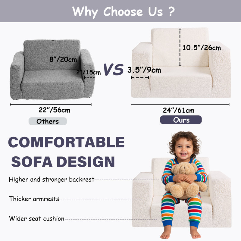 Kids Sofa, 2 In 1 Kids Fold Out Chair Convertible Sofa To Lounger, Beige