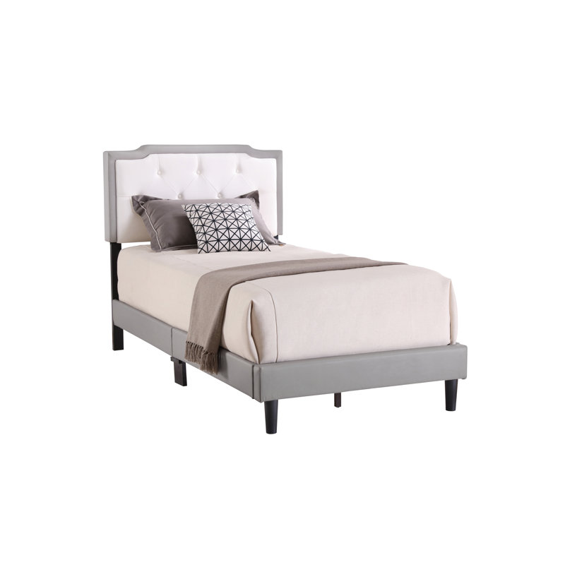 Upholstered Panel Bed, Twin, Gray/White