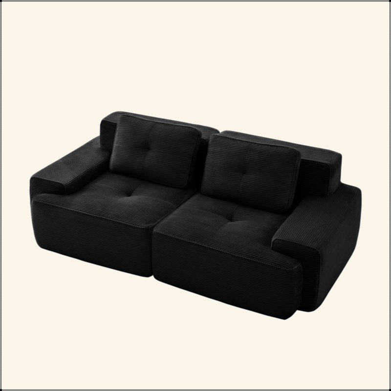 Canapé modulaire moderne en forme de L pour le salon, tissu en velours côtelé, canapé 2 places avec assise profonde, passepoil perlé, conception capitonnée, sans assemblage, conception antidérapante