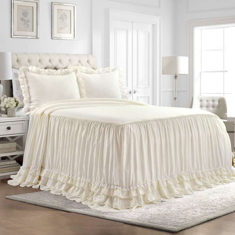 Ensemble de couvre-lit 3 pièces Shabby Elegance, Ivoire, Couvre-lit de très grande taille et 2 taies déco