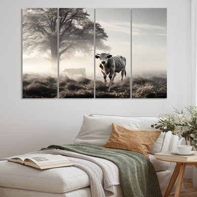 Cattle Misty Morning Grazing I - Animals Metal Wall Decor Set