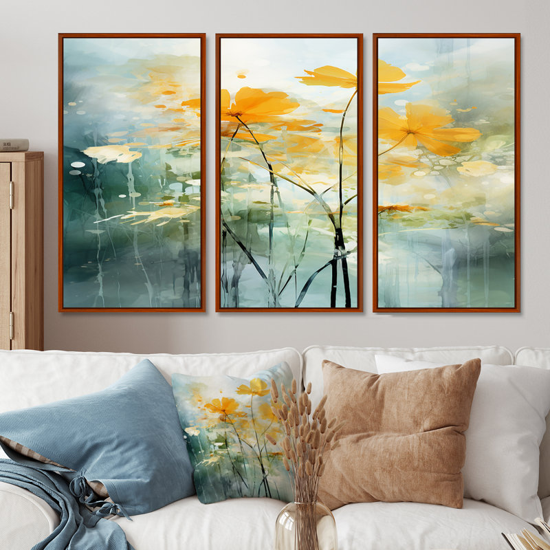 Edgardo - Ensemble d'impressions murales Buttercups, Cadre flottant brun, H 32 po x l 48 po x P 1 po