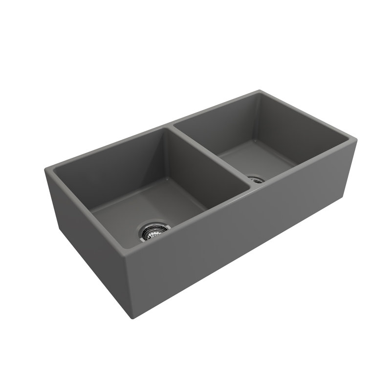 36'' L Double Basin Kitchen Sink, Matte Gray