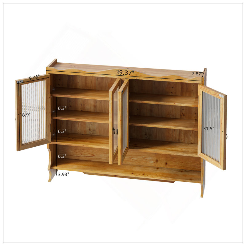 Armoire murale 39,37 "à 4 portes rétro, avec deux niveaux d'espace de rangement et un support à crochets ouverts, convient aux salles de bain, cuisines, salles à manger, naturel