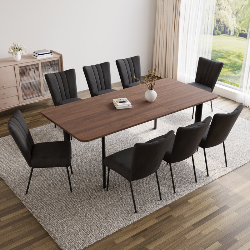 Ensemble de table de salle à manger extensible 63 po à 78,7 po, ensemble de table de salle à manger Mid-Century pour 6 à 8 personnes avec pieds en acier au carbone