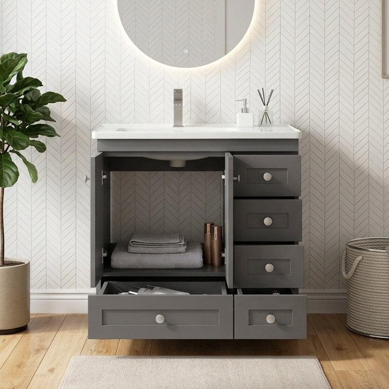 32'' Gray Morden Free-standing Single Bathroom Vanity Set With Storage