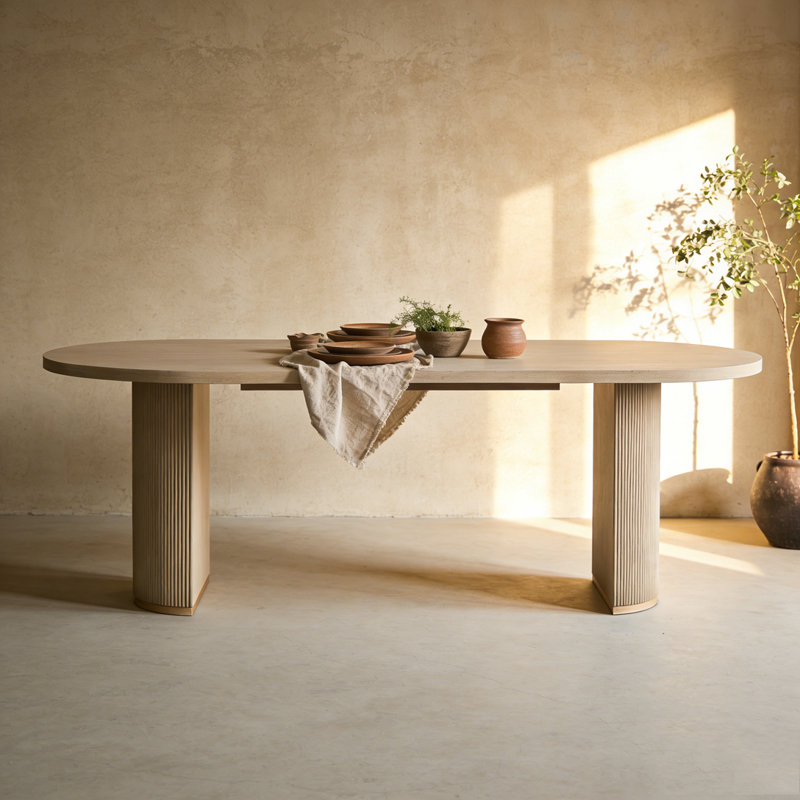 Oval Dining Table Double Pedestal, Natural