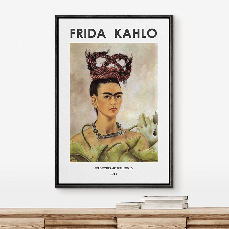 "IDÉE4WALL", reproduction d'art sur toile, autoportrait avec tresse par Frida Kahlo, H 24 po x l 16 po, Noir