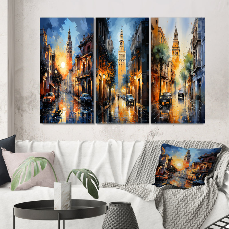 «Espagne Sevilles Iconic Giralda», 3 pièces, Encadrement doré, H 40 po x l 60 po