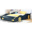 Lit plateforme pour voiture de course double - bleu foncé et jaune avec espace de rangement en bois + roues et robuste pour chambre à coucher-404208764-404208755