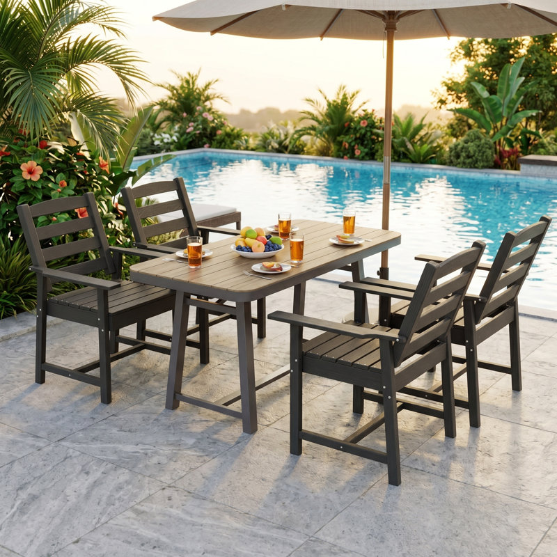 Chaise de salle à manger intérieure / extérieure en PEHD toutes saisons avec accoudoirs larges, Grey, 4