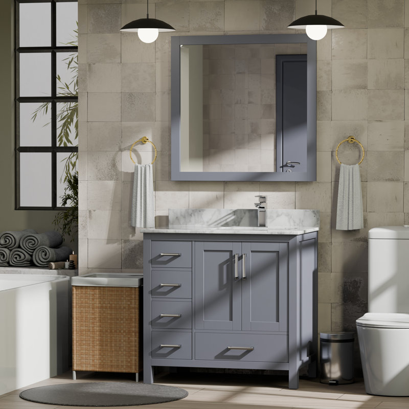 Jacques 36 in W x 22 in D Right Offset Single Bath Vanity and 34 in Mirror, Dark Gray