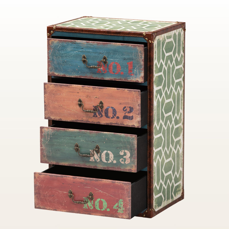 Armoire de rangement vintage à 4 tiroirs Flourish, H 25,29 po x l 15,38 po x P 11,48 po Flourish
