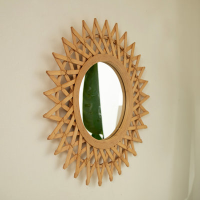 24'' Solana Mirror, Wall-Mounted Bamboo Artistry Circle Mirror With Hemp, Irregular Shape, Suitable For Bathroom, Bedroom, Living Room, Entryway, Etc.