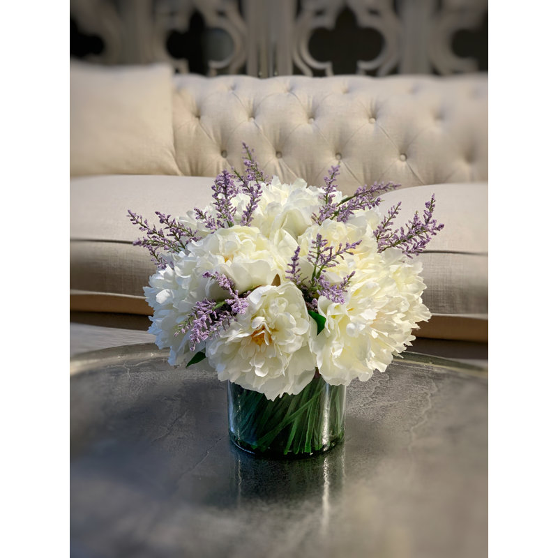 Ferdinand Peony Floral Arrangements in Vase, Purple/Cream