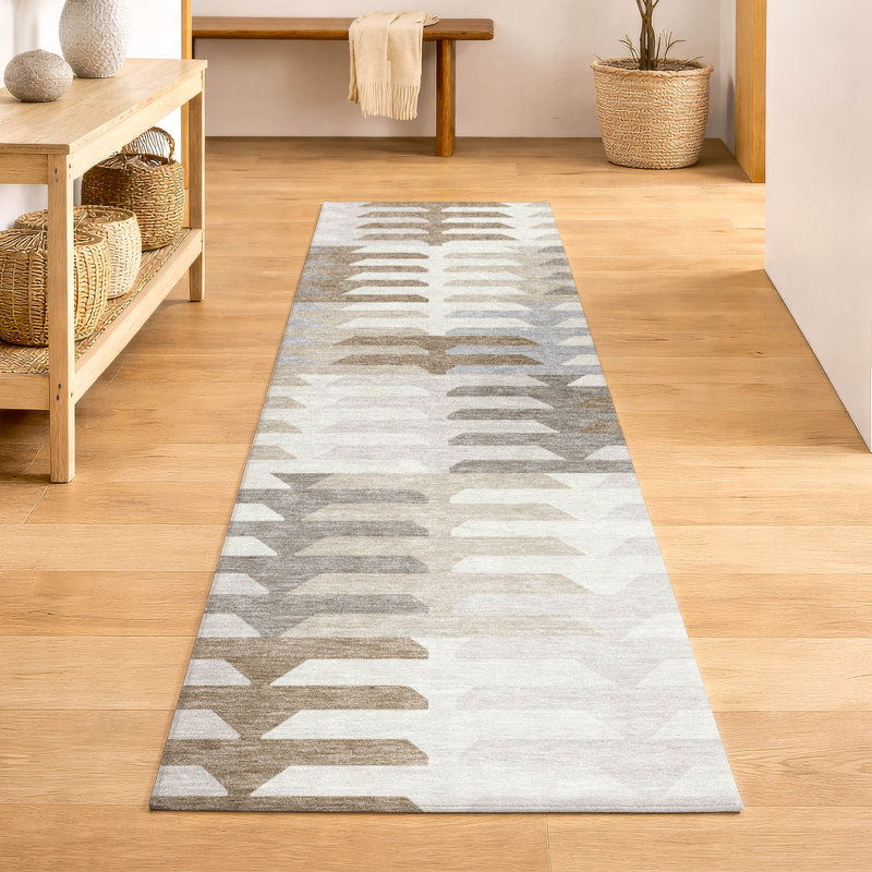 Premium Machine Washable Mayfield AMF2328 Geometric Rug, 2'3" x 7'6" Runner, Ivory