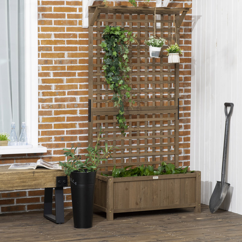Outsunny Wood Planter with Trellis for Climbing Plants, Brown