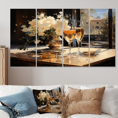 Champagne Blooms Bubbles And Bliss I - Champagne, art mural 4 pièces