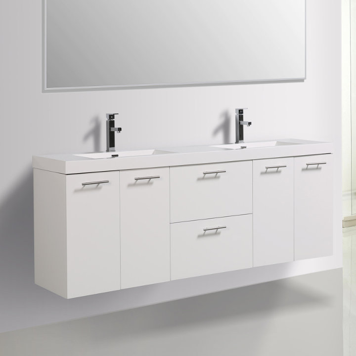 Leffler 84" Wall-Mounted Double Bathroom Vanity Set, White
