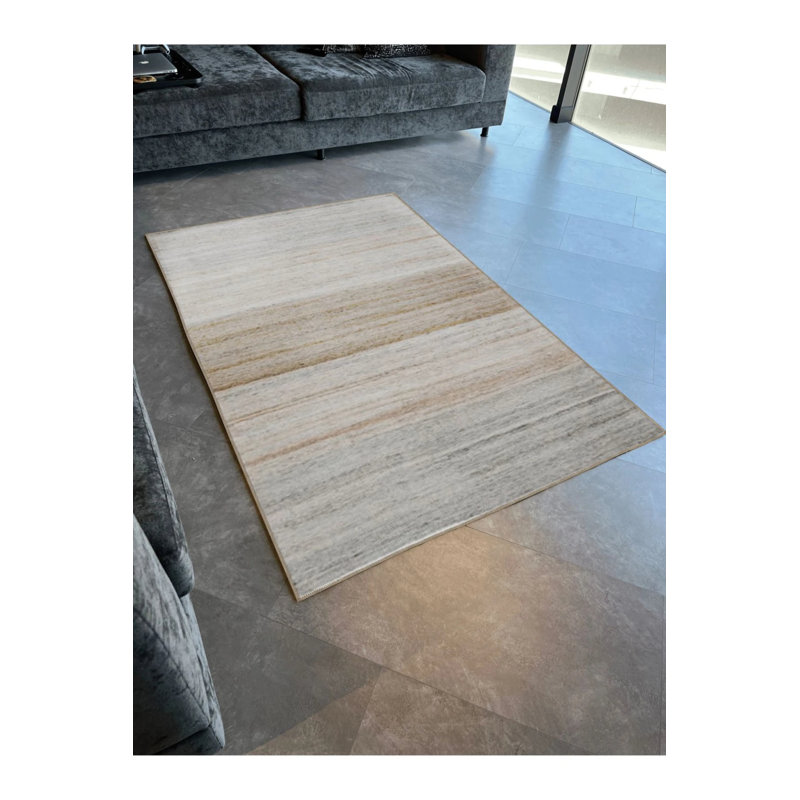 Powder Beige Themed Abstract Line Patterned Creative Modern Decorative Carpet, Rectangle 4' x 5'11"